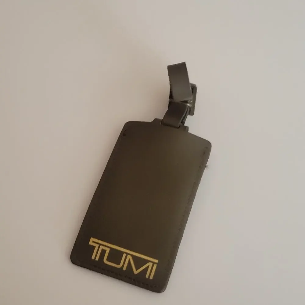 Tumi Olive Brown Leather Luggage Name Tag with Buckle Size 4 1/3